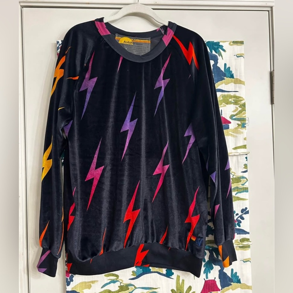 Aviator Nation Velour Lightning Bolts XL Pullover